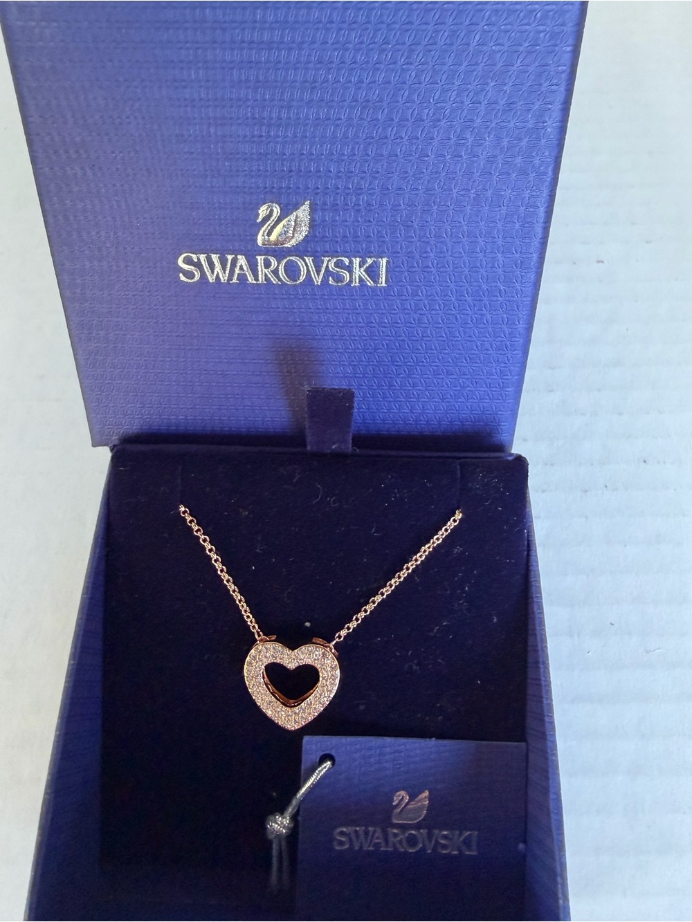 Swarovski Rose Gold Double Heart Pendant Necklace with Clear Crystals NWT - Picture 6 of 8